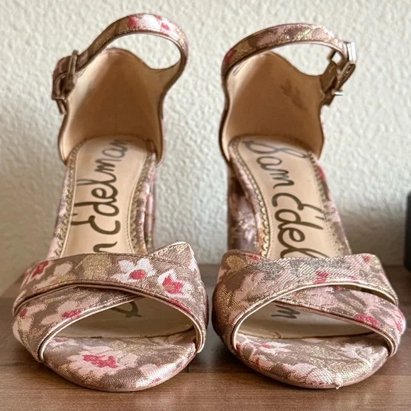 Sam Edelman Orlane Pink Floral Ankle-Strap Block Heel Sandal - Picture 5 of 7